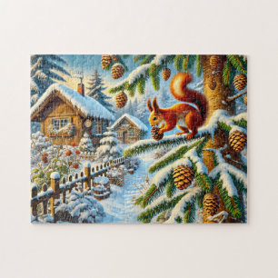 Puzzle Écureuil ramassant des cônes de pin