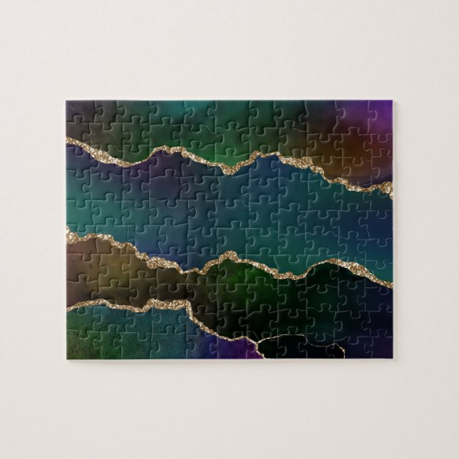 Puzzle Edgy Agate | Sombre Moody Jewel Tone Mystic Turquo (Horizontal)
