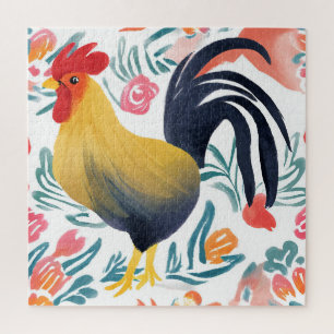 Puzzle Edna le Coq Poulet Floral Aquarelle