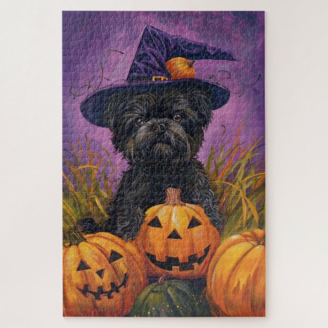 Puzzle Éffrayant Affenpinscher Halloween sorcière et Citr (Vertical)