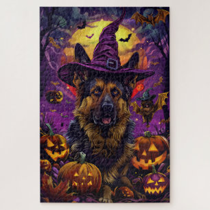 Puzzle Éffrayant allemand berger Halloween sorcier Citrou