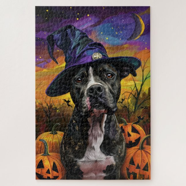 Puzzle Éffrayant American Staffordshire Halloween Citroui (Vertical)