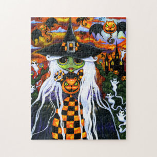 Puzzle Éffrayant Blanc Haired Halloween sorcier grands ye