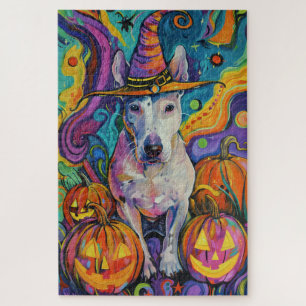 Puzzle Éffrayant Bull Terrier Halloween sorcière et Citro