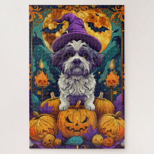 Puzzle Éffrayant Chih Tzu Chien Halloween sorcière et Cit