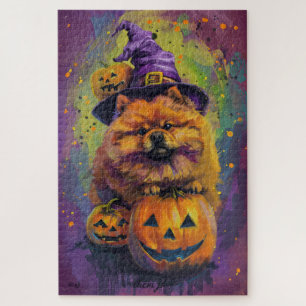 Puzzle Éffrayant Chow Chow Chien Halloween sorcière et Ci