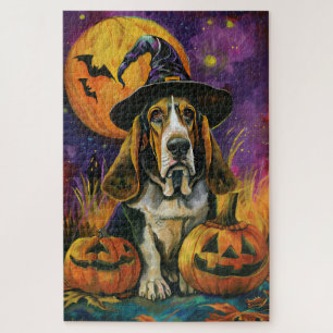 Puzzle Éffrayant Halloween Hound Sorcière Et Citrouille