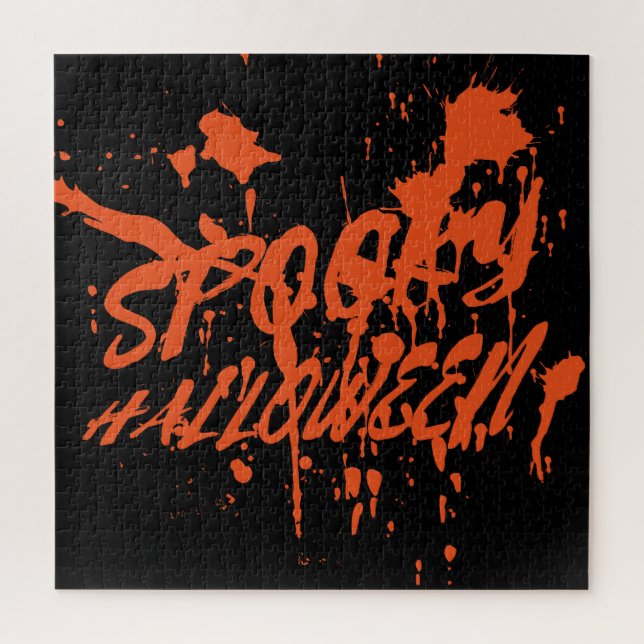 Puzzle Éffrayant Halloween Splash Rétro Rouge Orange Horr (Vertical)