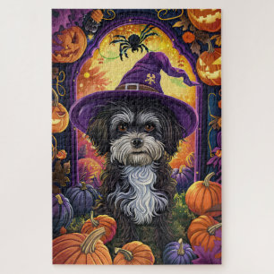 Puzzle Éffrayant Havanais Chien Halloween sorcière et Cit