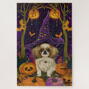 Puzzle Éffrayant Pekingese Chien Halloween sorcière et Ci