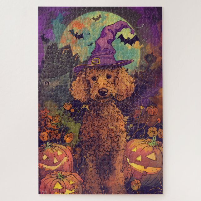 Puzzle Éffrayant Poodle Chien Halloween sorcière et Citro (Vertical)