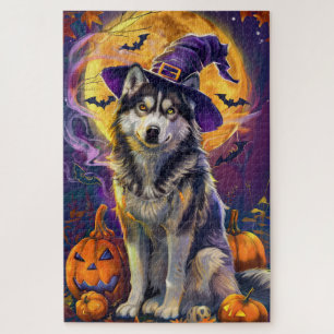 Puzzle Éffrayant Sibérie Husky Chien Halloween Citrouille