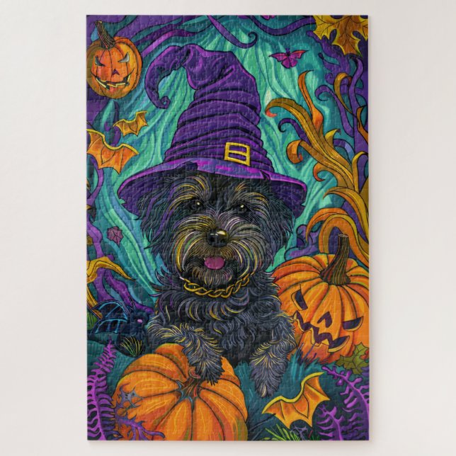 Puzzle Éffrayant Tibétain Terrier Chien Halloween Citroui (Vertical)