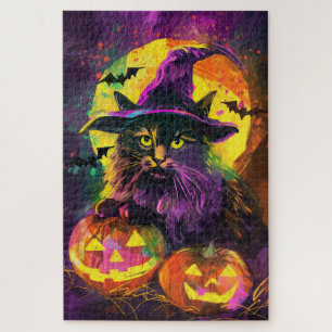 Puzzle Éffrayant Turc Angora Chat Halloween Citrouille so