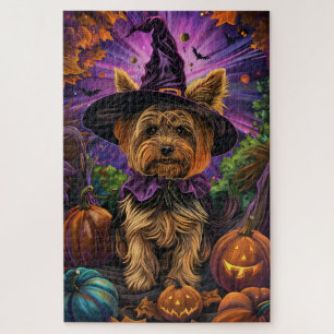 Puzzle Éffrayant Yorkipoo Chien Halloween sorcière et Cit