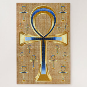 Puzzle Egyptian Ankh - Gold and Blue Design