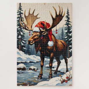 Puzzle Élan à cornes Décorations de Noël Chapeau