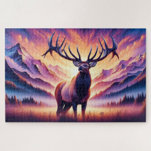 Puzzle Élan au lever du soleil, Montagnes, Faune