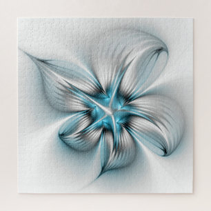 Puzzle Élégance florale Art moderne Abstrait bleu fractal