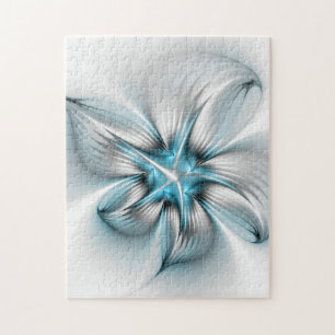 Puzzle Élégance florale Art moderne Abstrait bleu fractal
