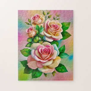Puzzle Élégance Roses Roses et Jaune Aquarelle Pastel
