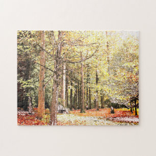 Puzzle Élégant aquarelle forêt arbres en automne