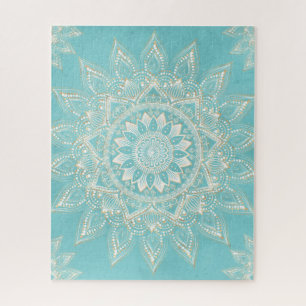 Puzzle Elégant Blanc Gold Mandala Sky Blue Design