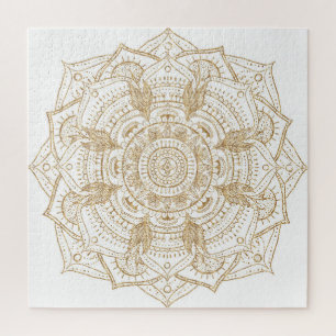 Puzzle Elégant blanc & or Mandala conception main dessiné