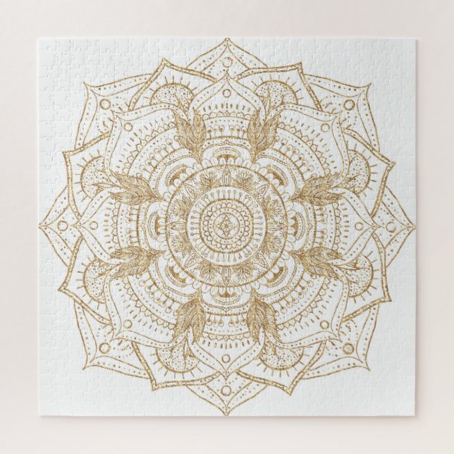 Puzzle Elégant blanc & or Mandala conception main dessiné (Vertical)