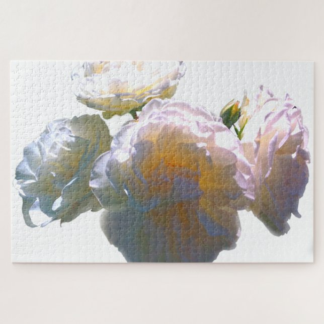 Puzzle Elégant blanc pêche orange roses (Horizontal)