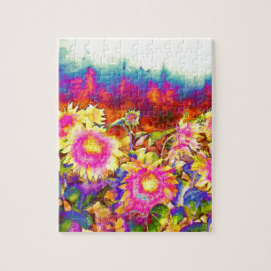 Puzzle Élégant boho rétro tournesol fleurs rose jaune