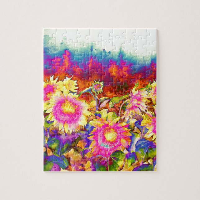 Puzzle Élégant boho rétro tournesol fleurs rose jaune (Vertical)