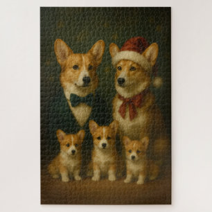 Puzzle Élégant Corgi Famille Noël Coeur