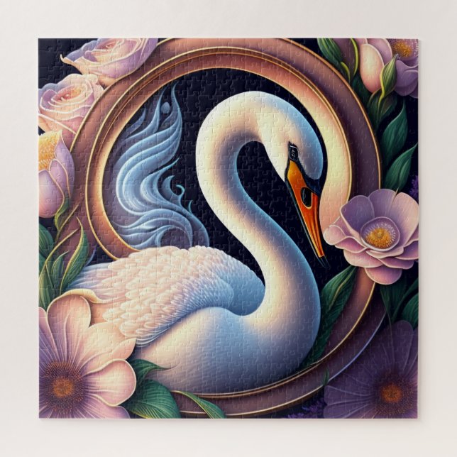 Puzzle Elégant cygne d'aquarelle dans la fleur orientale (Vertical)