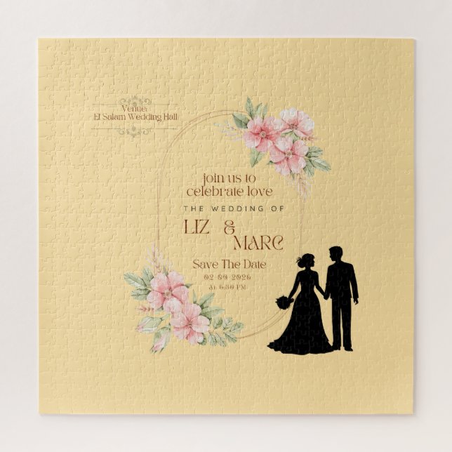 Puzzle Élégant Faire-part de mariage Floral (Vertical)