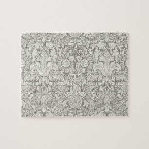 Puzzle élégant formel brocart de dentelle en damas blanc