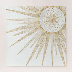 Puzzle Elegant Gold Doodles Sun Moon Mandala Design
