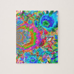 Puzzle Elégant jardin fleuri bleu rose abstrait