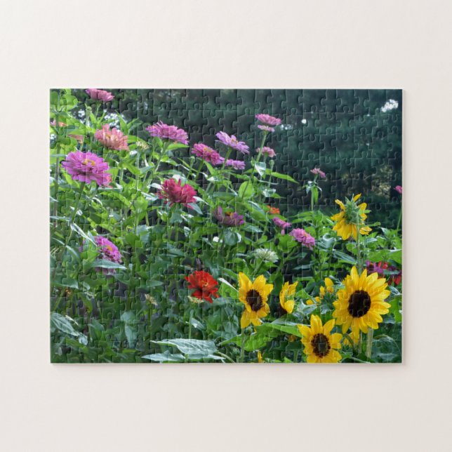 Puzzle Elégant jardin fleuri tournesols zinnias marguerit (Horizontal)