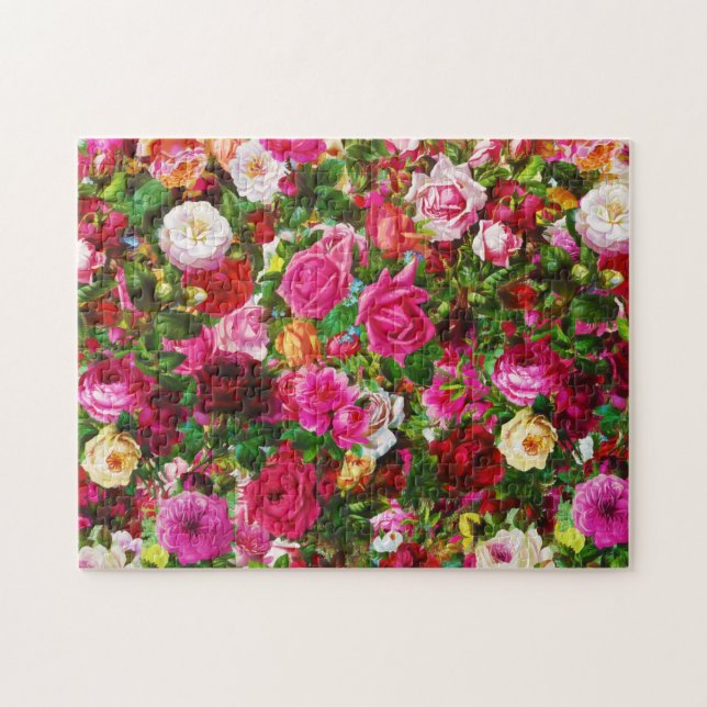 Puzzle Élégant jardin fleuri Vintage Rose (Horizontal)