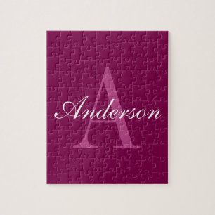 Puzzle Élégant Magenta Rouge, rose & blanc Nom & Monogram