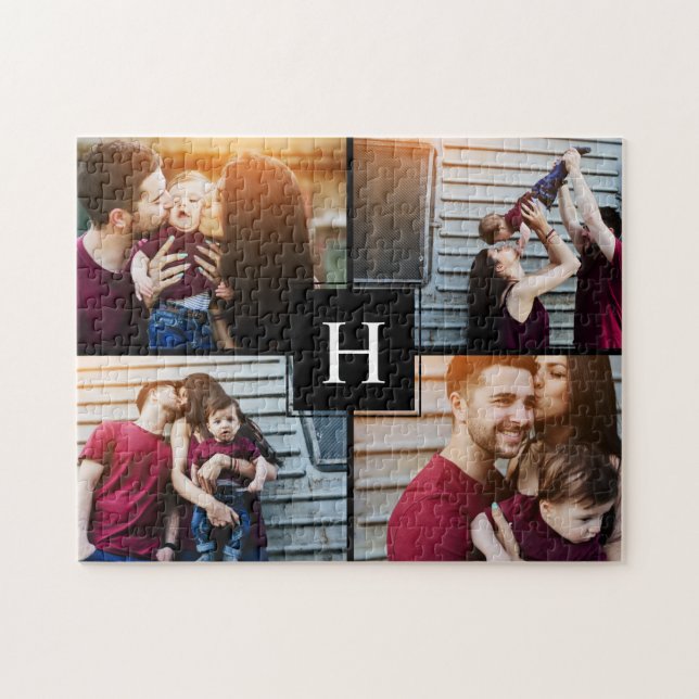 Puzzle Élégant Monogramme Photo Collage (Horizontal)