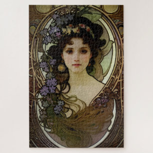Puzzle Elégant Mucha Style Portrait d'une belle femme