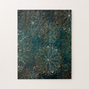 Puzzle Elégant or et Turquoise vert Floral Mandala Motif