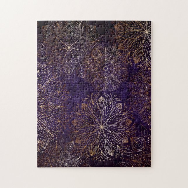 Puzzle Élégant or et violet Motif de mandala Floral (Vertical)