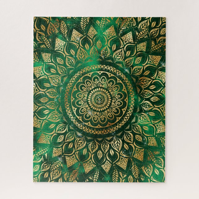 Puzzle Élégant or vert Mandala Floral (Vertical)