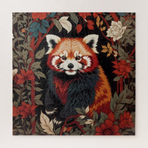Puzzle Élégant Panda Rouge William Morris Inspiré Floral