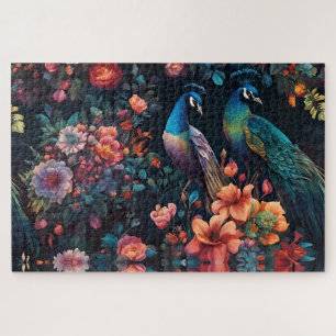 Puzzle Elégant Peacock Bleu dans Jardin Fleur Coloré