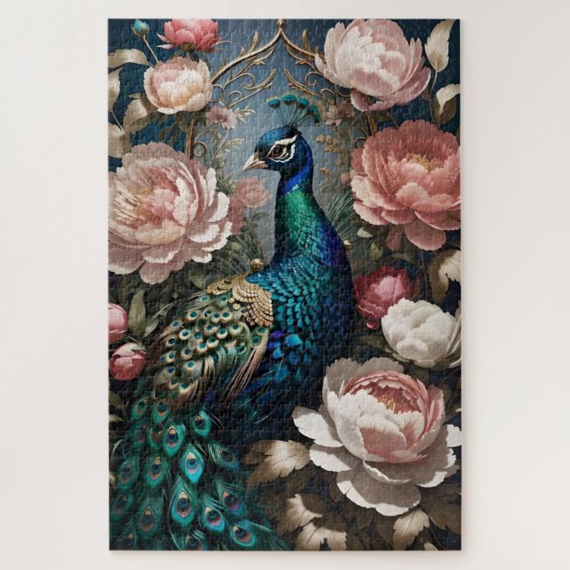 Puzzle Élégant Peacock Pink Peonies (Vertical)