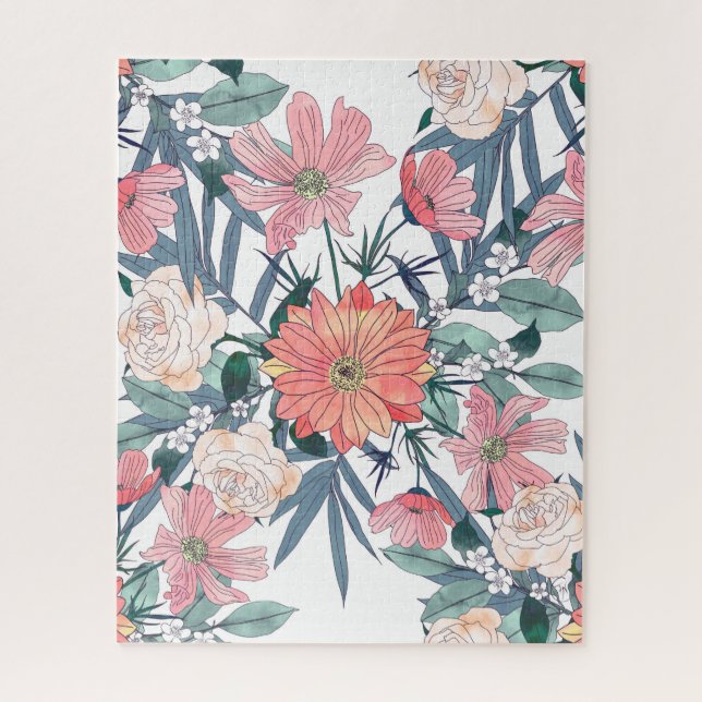 Puzzle Elégant rose Fleurs Aquarelle Floral (Vertical)